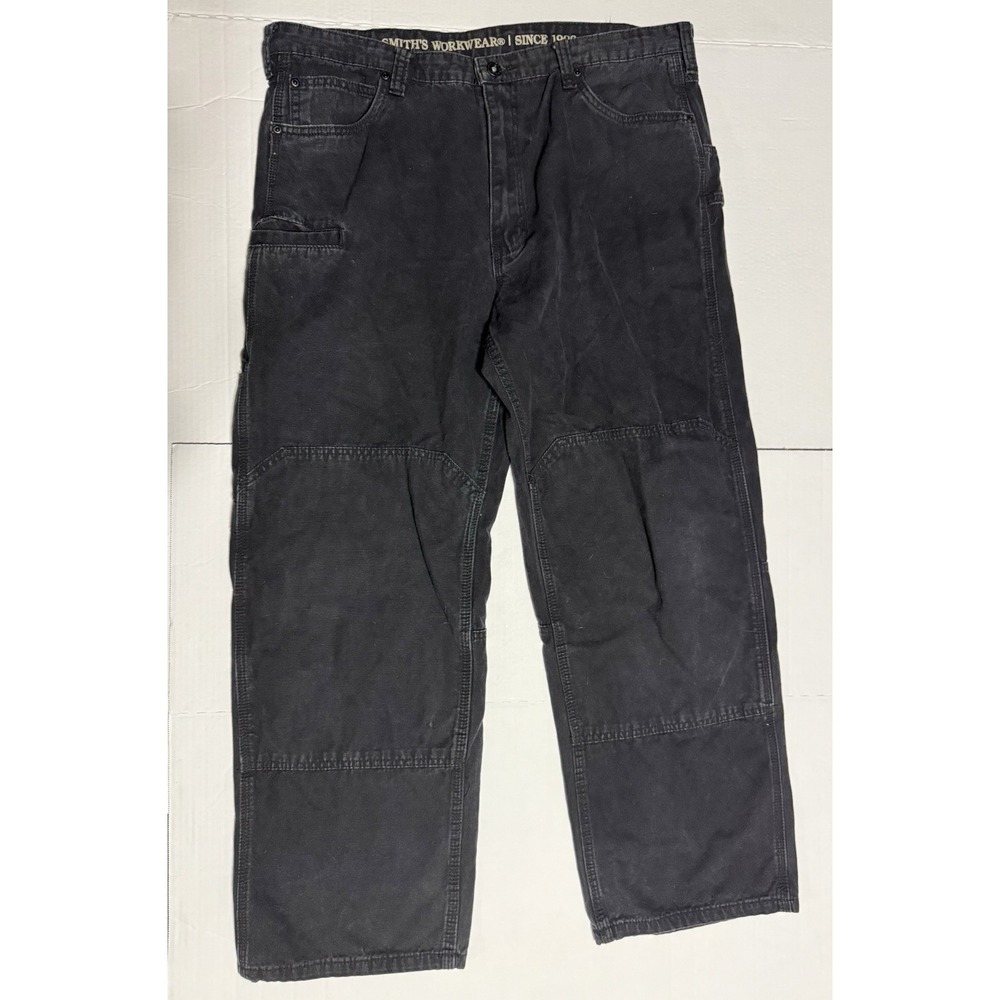 Vintage‎ Smith Workwear Double Knee Carpenter Pants Black Canvas 38x30 Relaxed